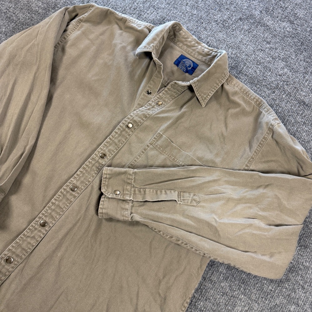 Vintage 90s Gap Snap Button Cotton Twill Shirt Khaki Green Large Gorpcore